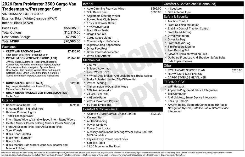 new 2026 Ram ProMaster 3500 car, priced at $57,865