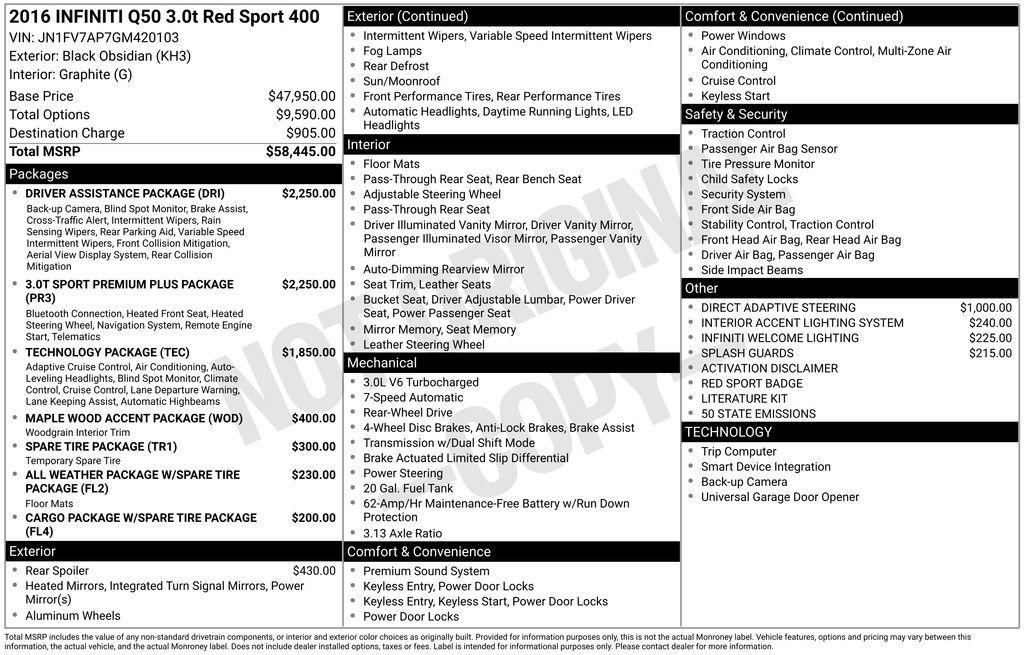 used 2016 INFINITI Q50 car, priced at $15,885