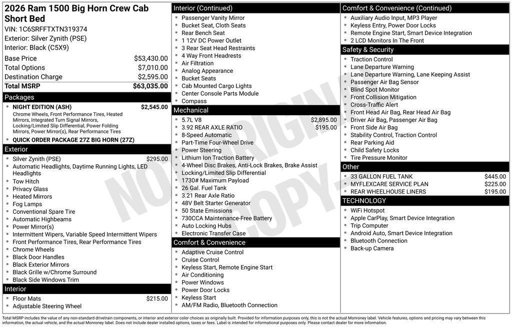 new 2026 Ram 1500 car, priced at $52,590