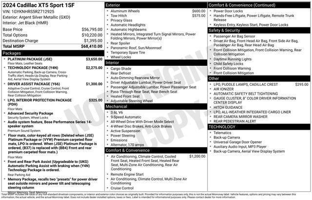 used 2024 Cadillac XT5 car, priced at $39,988