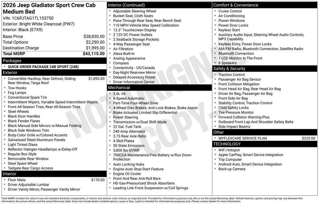 new 2026 Jeep Gladiator car, priced at $37,510
