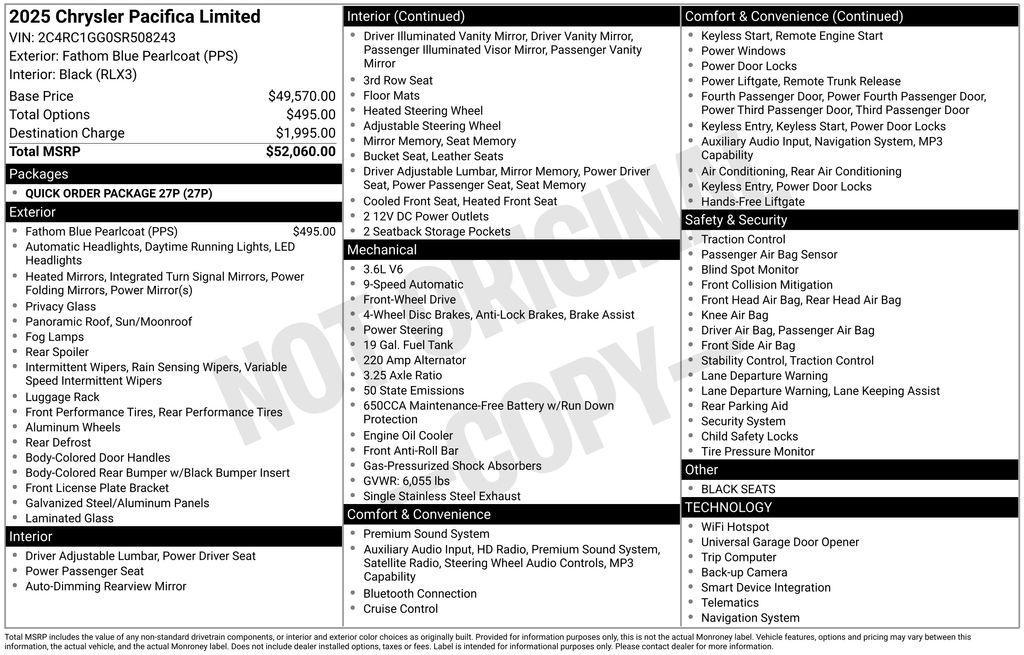 new 2025 Chrysler Pacifica car, priced at $46,584