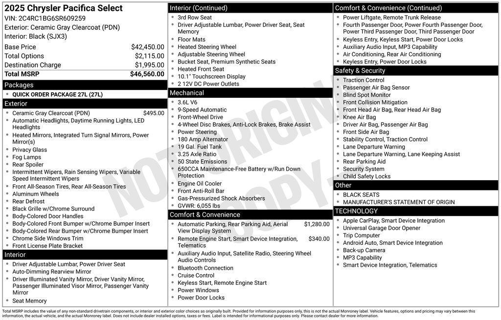 new 2025 Chrysler Pacifica car, priced at $40,674