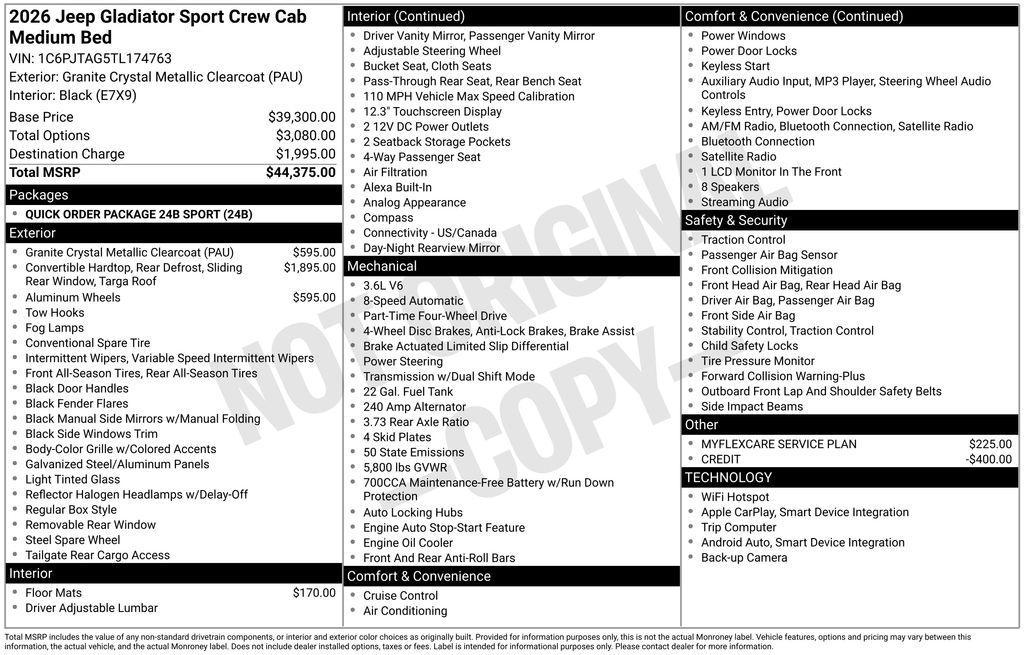 new 2026 Jeep Gladiator car, priced at $37,275