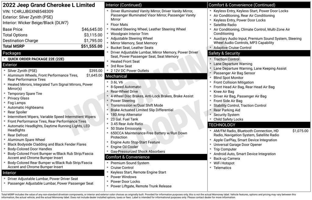 used 2022 Jeep Grand Cherokee L car, priced at $24,487