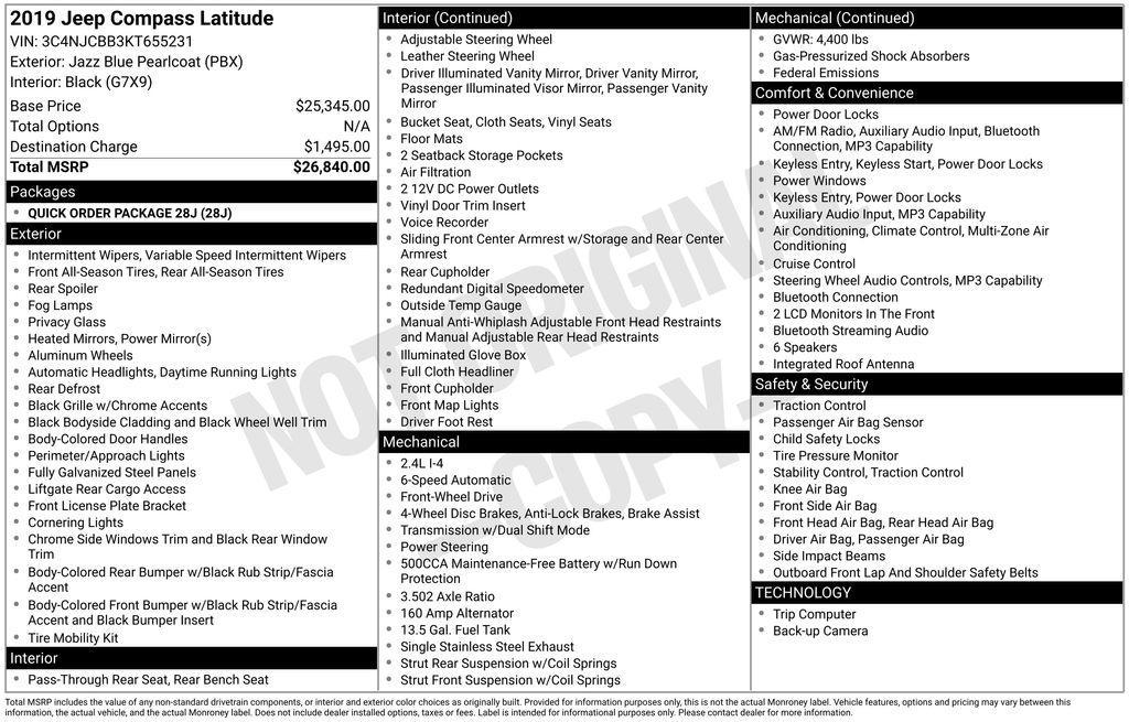 used 2019 Jeep Compass car, priced at $8,983