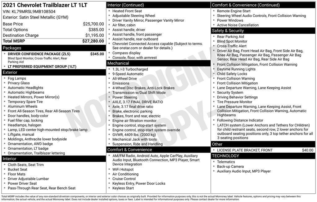 used 2021 Chevrolet TrailBlazer car, priced at $19,242