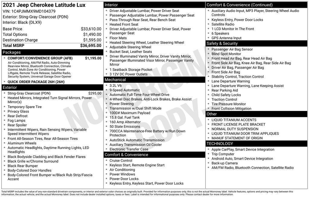 used 2021 Jeep Cherokee car, priced at $17,542