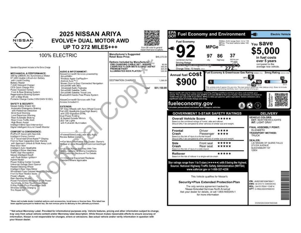 new 2025 Nissan ARIYA car, priced at $51,150