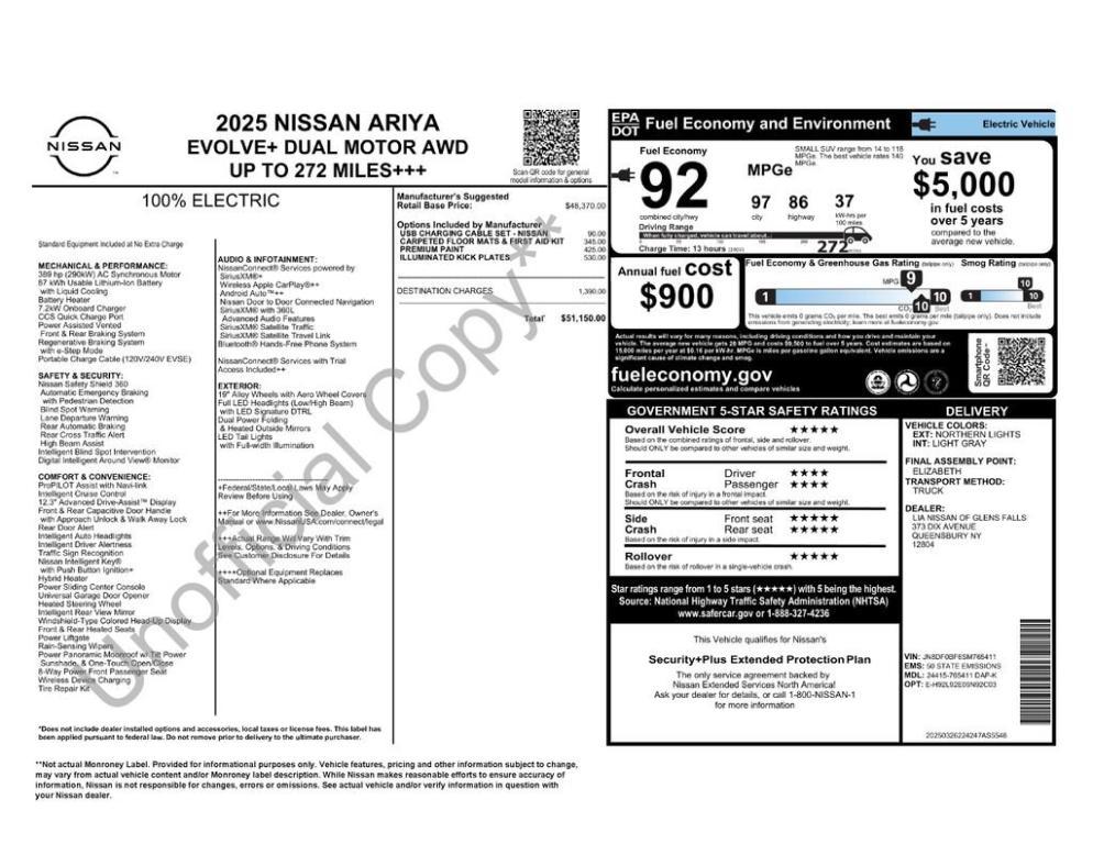 new 2025 Nissan ARIYA car, priced at $51,150