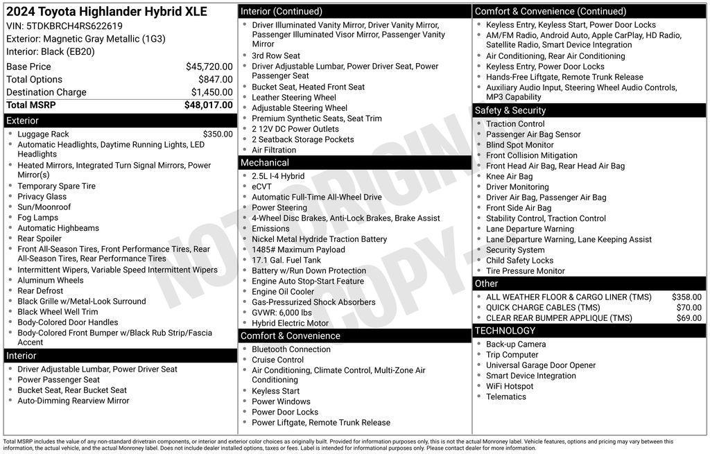 used 2024 Toyota Highlander Hybrid car, priced at $47,942