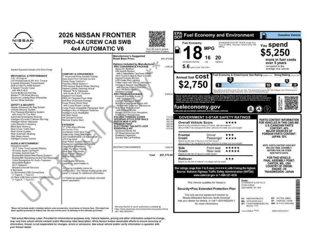 new 2026 Nissan Frontier car, priced at $47,670