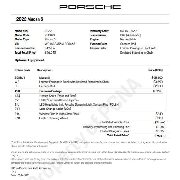 used 2022 Porsche Macan car, priced at $57,600