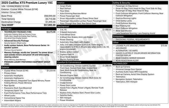 new 2025 Cadillac XT5 car, priced at $50,790