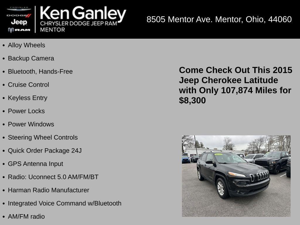used 2015 Jeep Cherokee car, priced at $8,300