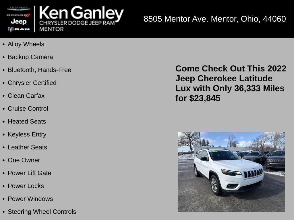 used 2022 Jeep Cherokee car, priced at $23,845