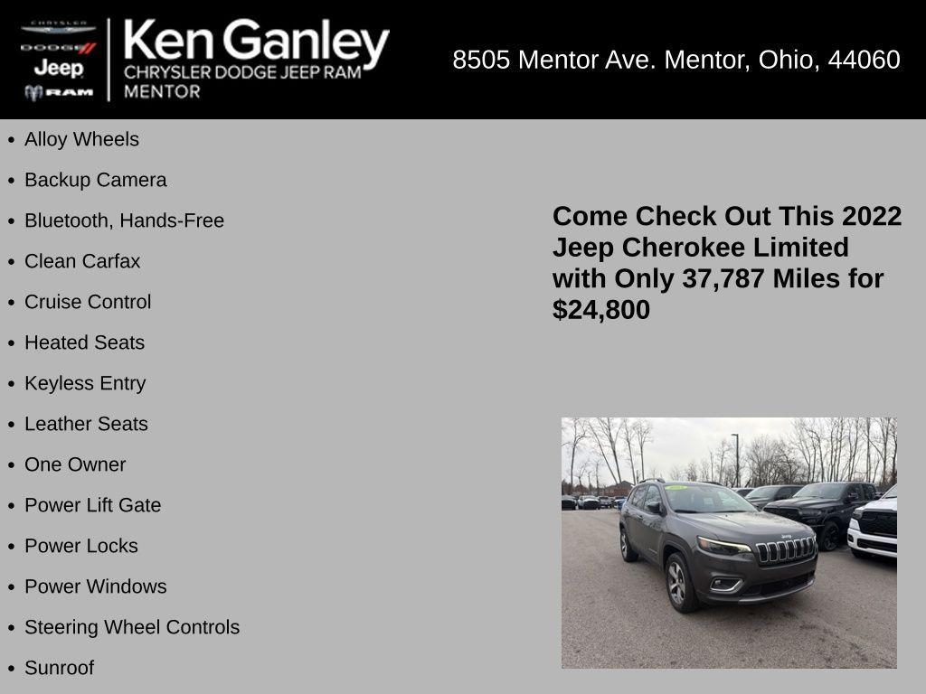 used 2022 Jeep Cherokee car, priced at $24,800