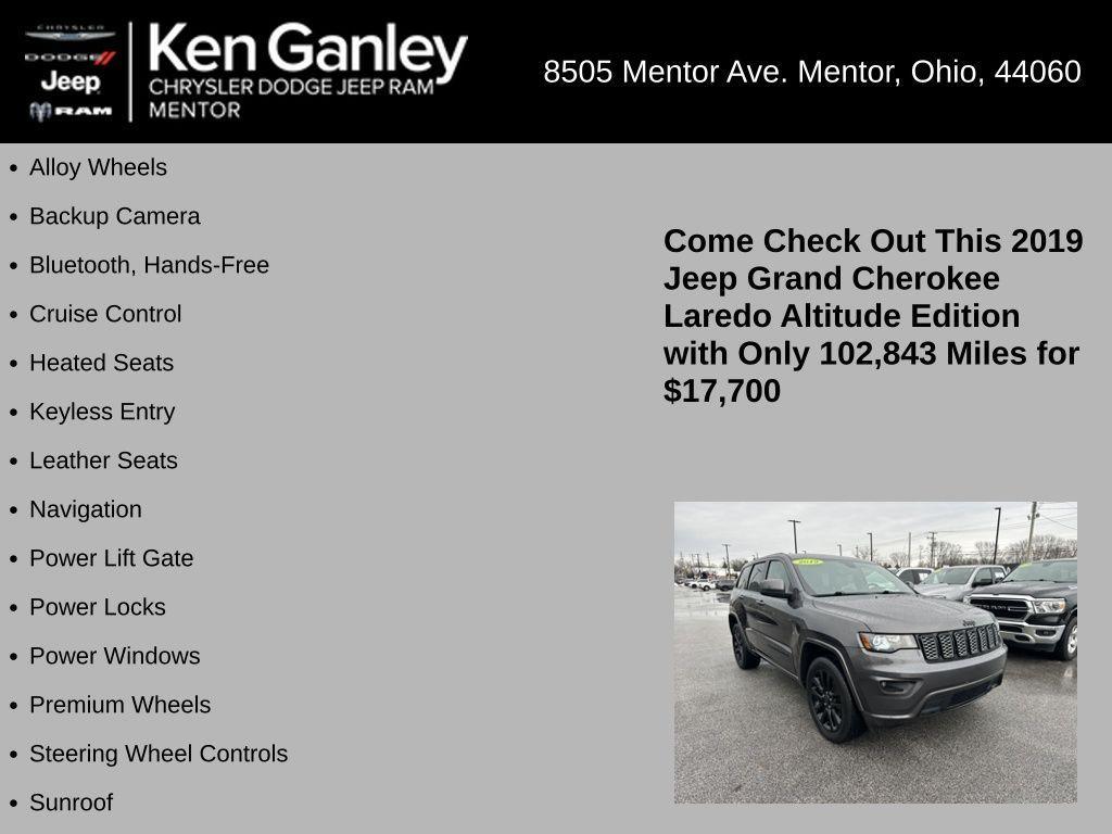 used 2019 Jeep Grand Cherokee car, priced at $17,700