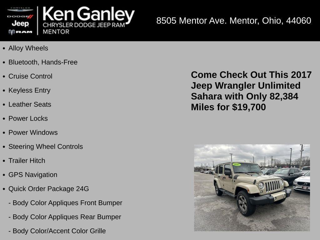 used 2017 Jeep Wrangler Unlimited car, priced at $19,700