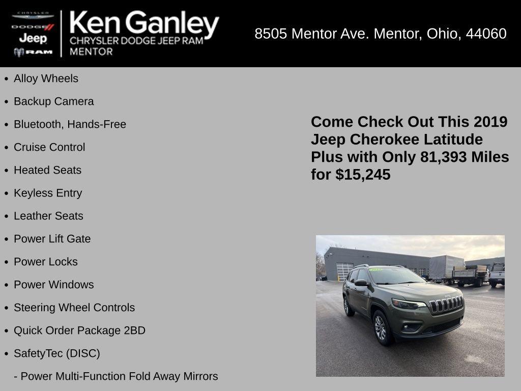 used 2019 Jeep Cherokee car, priced at $15,245