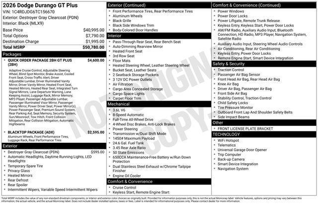 new 2026 Dodge Durango car, priced at $44,630