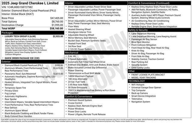 new 2025 Jeep Grand Cherokee L car, priced at $52,660