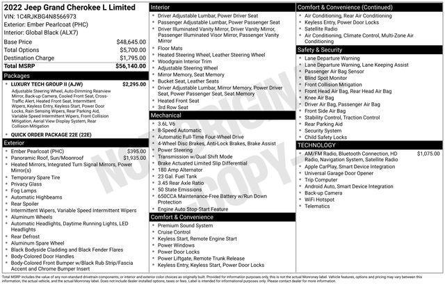 used 2022 Jeep Grand Cherokee L car, priced at $28,995