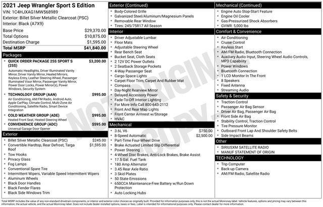 used 2021 Jeep Wrangler car, priced at $22,499