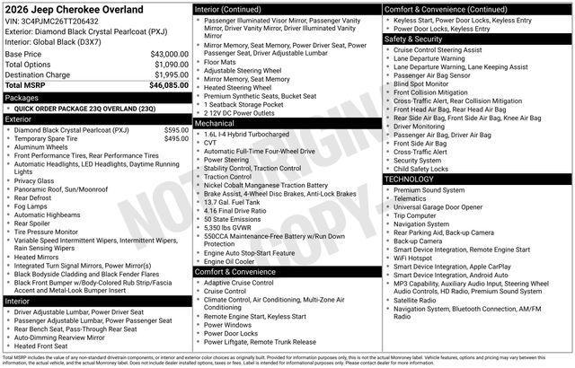 new 2026 Jeep Cherokee car, priced at $43,085