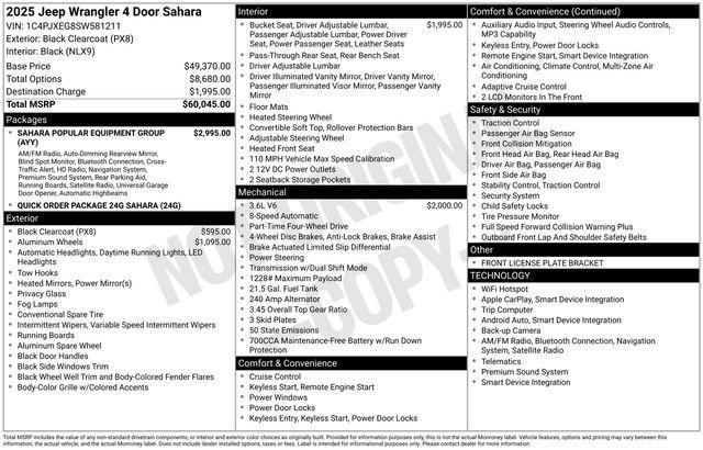 new 2025 Jeep Wrangler car, priced at $49,050