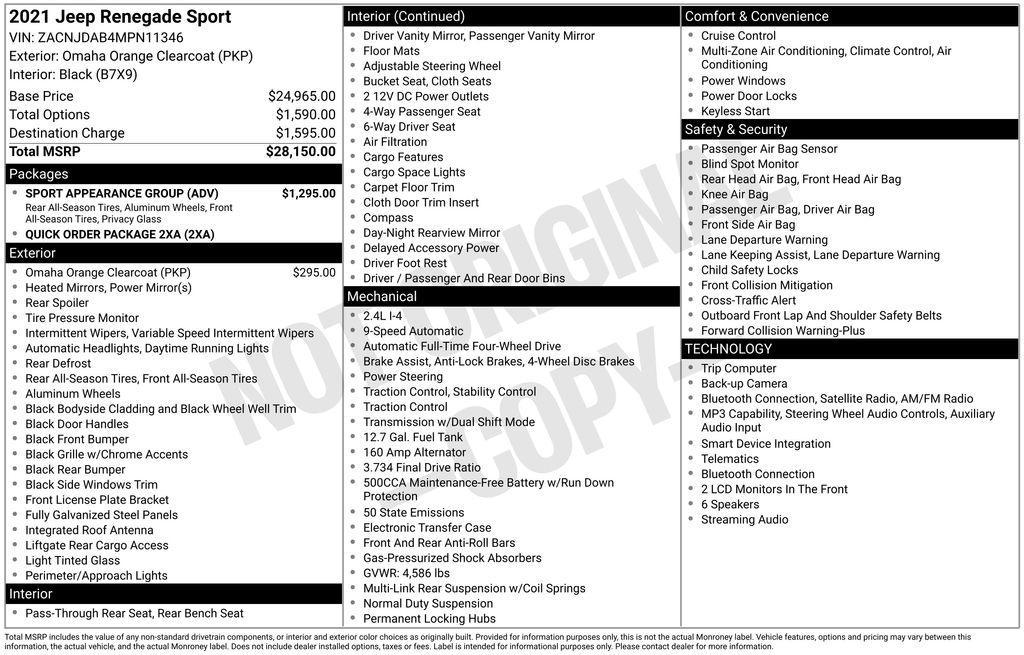 used 2021 Jeep Renegade car, priced at $15,995