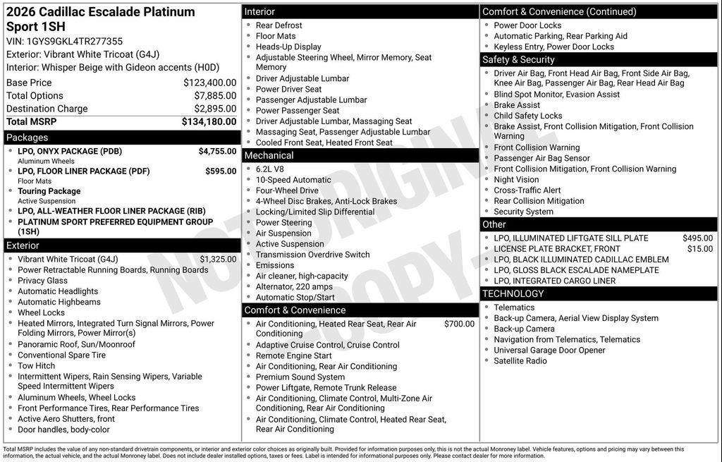 new 2026 Cadillac Escalade car, priced at $134,180