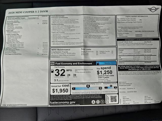 new 2026 MINI Hardtop car, priced at $38,325