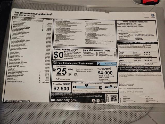 new 2026 BMW X5 car, priced at $82,415