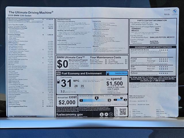 new 2026 BMW 330 car, priced at $54,590