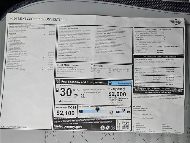new 2026 MINI Convertible car, priced at $43,925