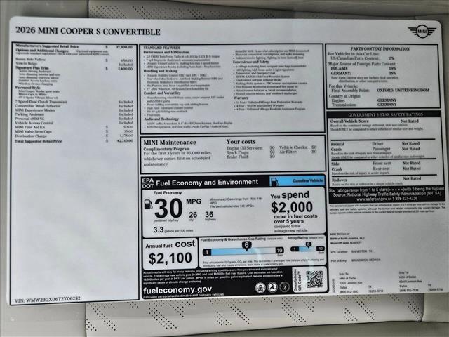 new 2026 MINI Convertible car, priced at $42,210