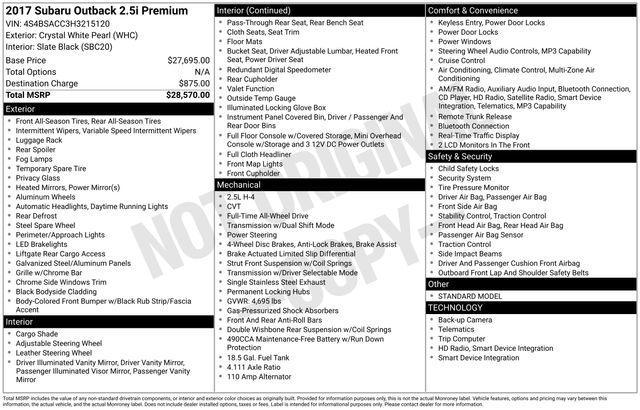 used 2017 Subaru Outback car, priced at $14,450