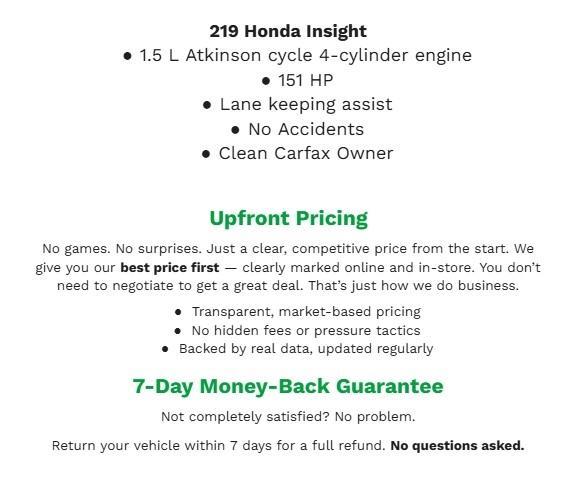 used 2019 Honda Insight car, priced at $18,490