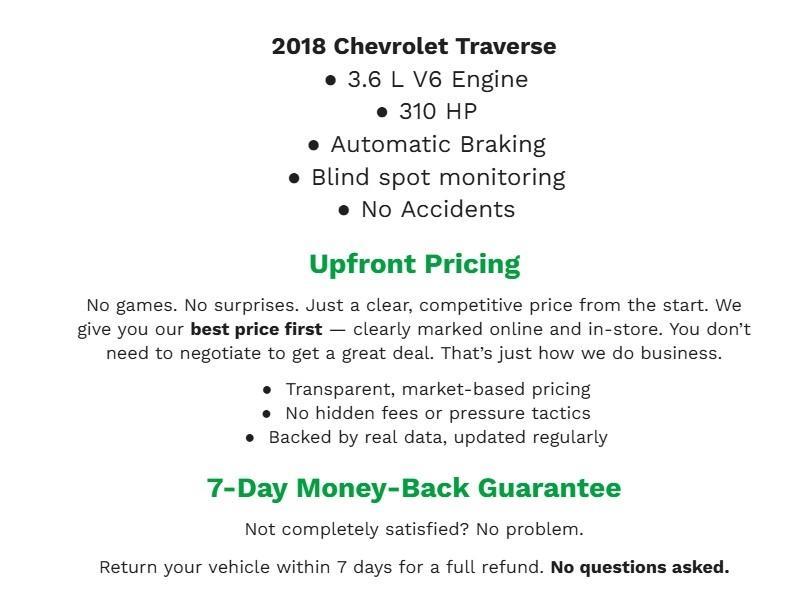 used 2018 Chevrolet Traverse car, priced at $13,784