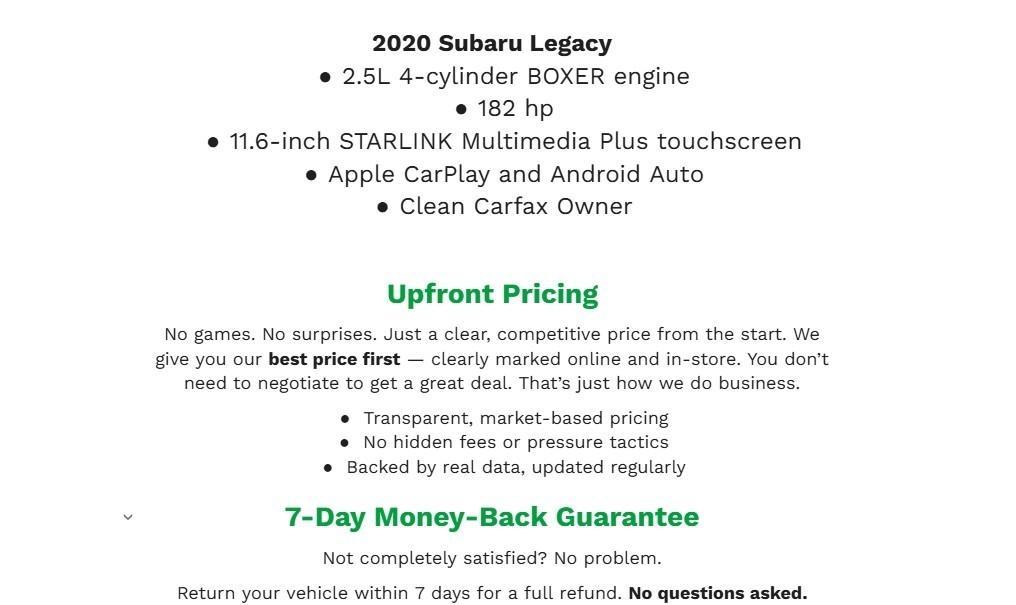 used 2020 Subaru Legacy car, priced at $19,343