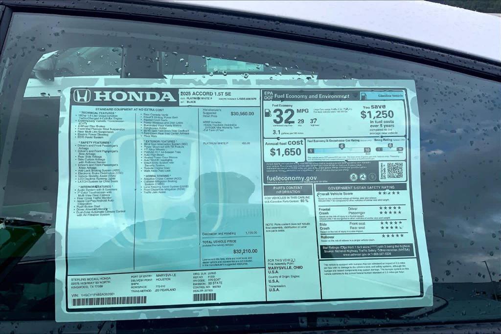 new 2025 Honda Accord car, priced at $30,901