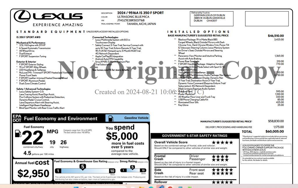 used 2024 Lexus IS 350 car, priced at $49,487