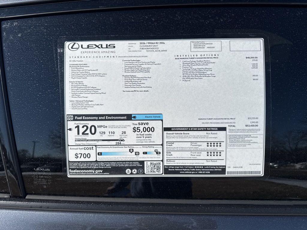 new 2026 Lexus RZ 350e car, priced at $45,420