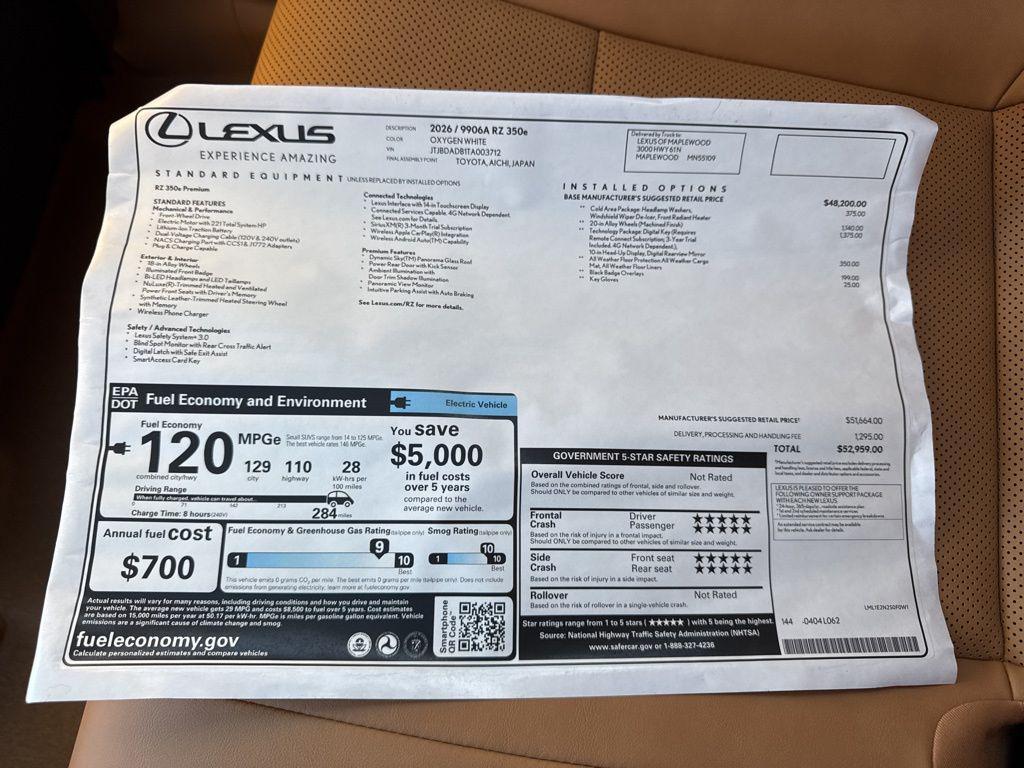 new 2026 Lexus RZ 350e car, priced at $44,959