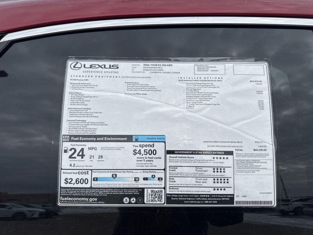 new 2026 Lexus RX 350 car, priced at $58,105