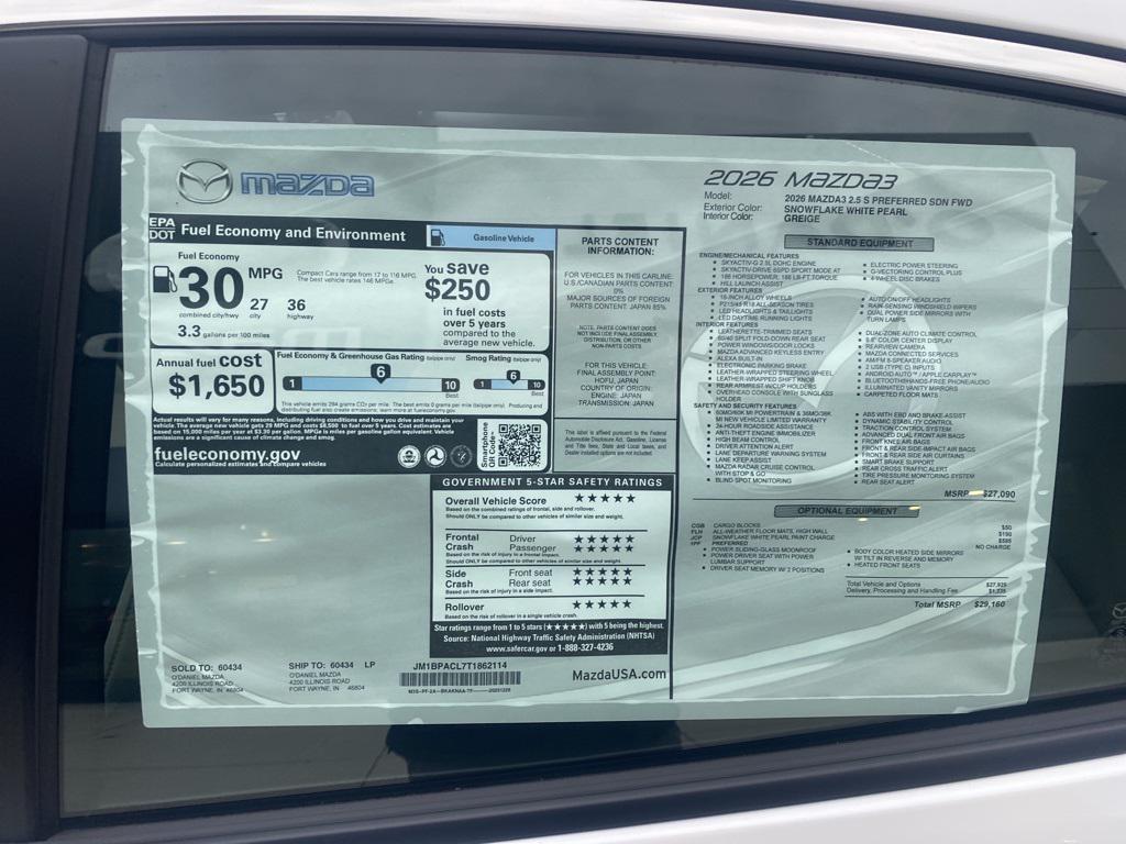 new 2026 Mazda Mazda3 car, priced at $27,660