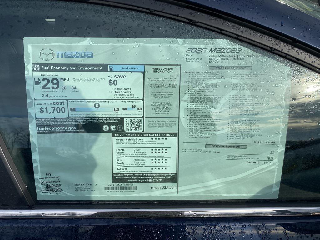 new 2026 Mazda Mazda3 car, priced at $26,215