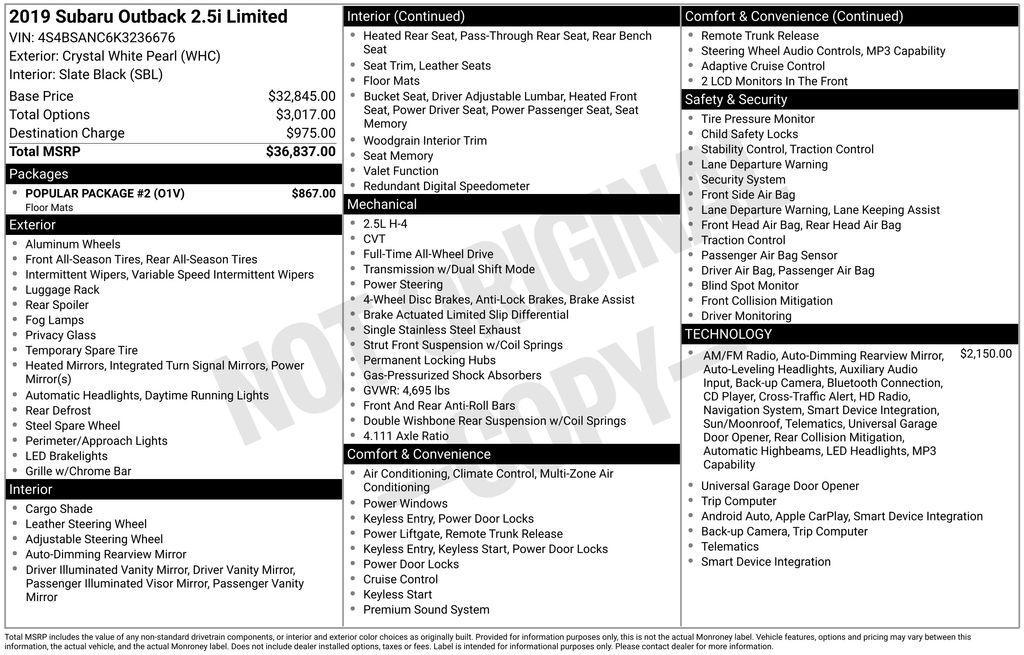 used 2019 Subaru Outback car, priced at $20,000