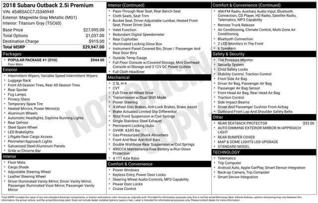 used 2018 Subaru Outback car, priced at $16,488